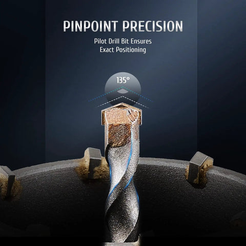 Pilot drill bit from 9 In 1 Hole Saw Kit For SDS Plus And Max Hammer Drills Heavy Duty Masonry Hole Saw Set with 135-degree point
