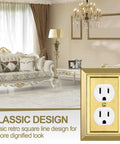 Gold Brass Metal Wall Plate For Electrical Outlets And Light Switches 1 Gang Duplex Cover in elegant living room setting