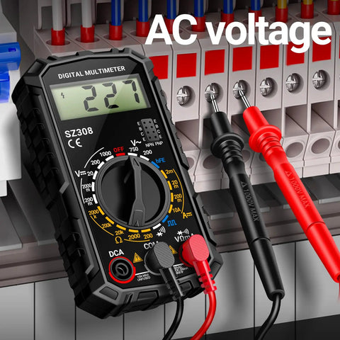 Versatile Digital Multimeter For AC And DC Voltage, Current, Resistance, Continuity, And Diode Testing next to circuit board