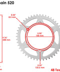 Beefed Up O Ring Drive Chain And Sprockets Kit For Kawasaki KX250F 2006 2007 2008 2009 2010 showing rear 48 tooth sprocket dimensions
