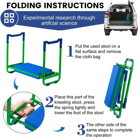 Folding instructions for Heavy Duty Garden Kneeler And Seat Built To Last With Thick EVA Cushions, Stable Garden Stool, 400 lb capacity