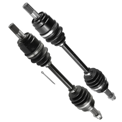 Front Left And Right CV Joint Axle Kit For Honda Foreman 500 4x4 2005-2013 And Rincon 680 4x4 2006-2023 Dual Axle Beefy Replacement Fit For Trx Foreman Rubicon Es Eps Models pair of black ATV CV axles with boots