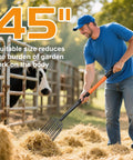Wide Head Pitch Fork For Manure And Hay, Beefy Heavy Duty 14.96 Inch Head With 10 Tines, Unbreakable Fiberglass Handle in use