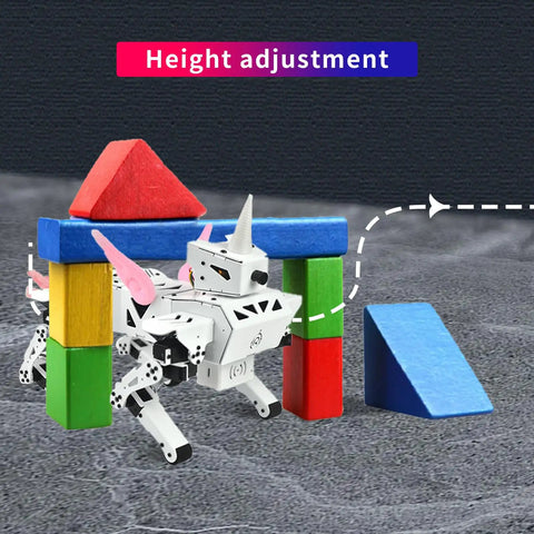 Unicorn Inspired Dope Remote Control Robotic Kit With Voice Control App Control FPV 13DOF Programmable Bionic Pet Toy For Teens And Adults ESP32 Open Source Educational Project height adjustment demo