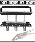 Package includes Three Station Edge Roller Bender for Sheet Metal Beading and pliers, showing three stations and handle