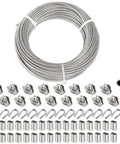 Heavy Duty 1/8 Inch Vinyl Coated Stainless Steel Wire Rope Kit, 100 Ft With 32 Crimping Loops, 16 Clamps And Thimbles, 7x7 Strand Cable