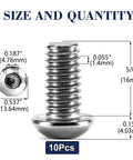 Rugged Out 304 Stainless Steel Button Head Socket Cap Bolts, 5/16-18 X 5/8 Inch, 10 pack size and measurements detail.