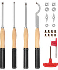 Do-It-All Carbide Tipped Wood Lathe Turning Tool Set With Rubber Handles, 8 Indexable Tools For Turning, Scraping, And Hollowing