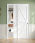 Sliding Closet Doors 48 By 80 Inches White Bypass Panels Double 25 Inch Easy Install PVC Exterior With Hidden Track Quiet Rollers