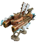 3D Wooden Steampunk Spaceship Puzzle Kit For Adults With Mortise Tenon Joinery on white background, detailed view