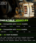 Beefed Up 130 Amp 12V Alternator Replacement For 2008 2012 Accord 2.4L I4 And 2009 2014 TSX 2.4L With CW 7-Groove Pulley