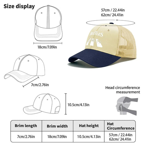 Cool Bugs Baseball Hat For Men And Women Trucker Cap size guide with dimensions and head circumference.