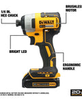 Kick-Ass 20V Max Brushless Cordless 3-Tool Combo Kit featuring quarter inch impact driver with brushless motor and ergonomic handle.