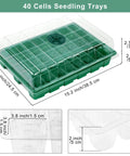 Six Pack Seed Starter Tray Kit With Forty Cell Trays And Humidity Dome, base, mini propagator, dimensions labeled.