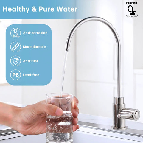 Brushed Gold Drinking Water Faucet For Kitchen Sink Solid Brass Construction Reverse Osmosis Compatible, water pouring into glass