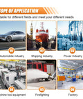 Scope of application in industries including automobile, shipping, power, machine tools, firefighting, and factories.