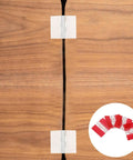 12 Pack Self Adhesive Acrylic Mini Folding Piano Hinges attached to wooden surface, close-up view