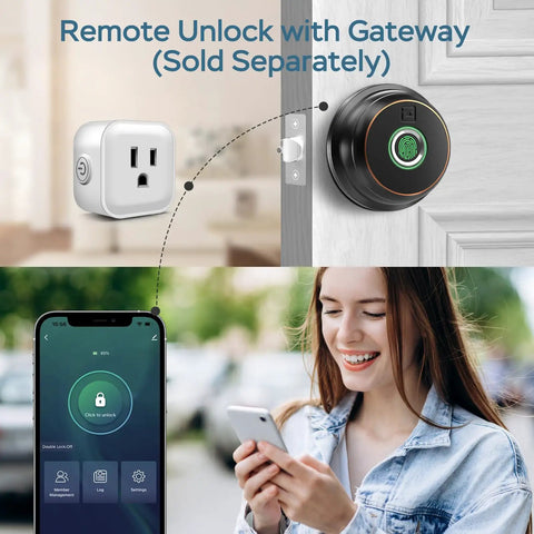 Top Tier Fingerprint Deadbolt Smart Lock With Bluetooth App Control And Steel Keys For Main Entrance showing remote unlock feature.