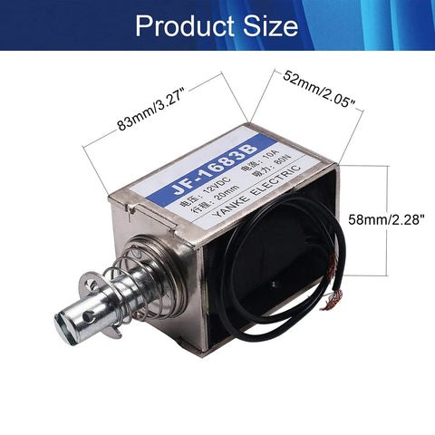 12V DC Push Pull Solenoid Open Frame Electromagnet With 20mm Stroke For Smooth Linear Motion In Vending Machines, Office Gear, Industrial Machinery And Home Appliances JF-1683B-12V Compatible, metal body with spring and wire