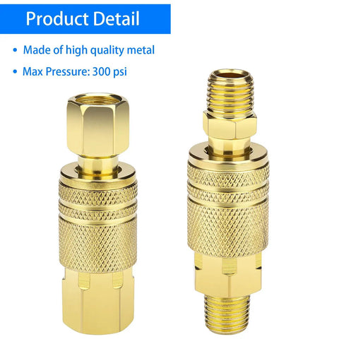 Close-up view of the Eight Piece One Quarter Inch NPT Quick Connect Air Hose Fittings Kit With Universal Couplers and Industrial Plugs