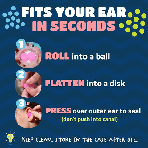 Steps to use Floating Putty Buddies Swim Earplugs For Kids And Adults, Moldable Premium Silicone Plugs That Help Prevent Swimmer Ear.