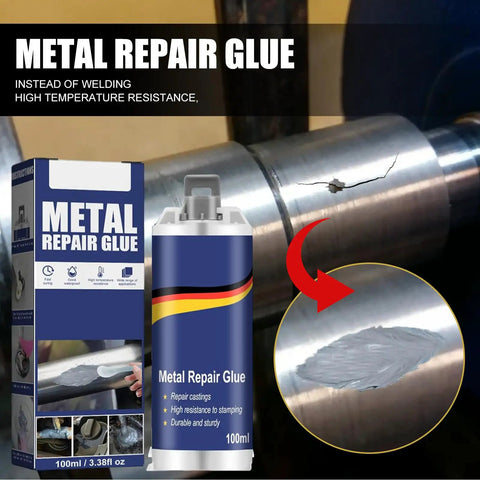 Rapid Foundry Glue For Metal And More Grab And Go Heavy Duty Repair Adhesive For Steel Iron Plastic Ceramic Wood Quick Set Heat Resistant Up To 150C 3 Piece Repair Kit shown with cracked metal pipe demonstrating repair