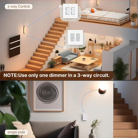 No Neutral Dimmer Switch For 3-Way And Single Pole, 600W For Incandescent/Halogen, 300W Dimmable LED CFL, White, ETL Listed, 120V, Not Compatible With Smart Lighting Fixtures in 3-way and single-pole rooms