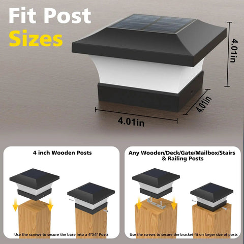 Brighten Your Outdoor Space With Solar Post Cap Lights For 4x4 Wooden Posts Waterproof LED 6000K Cool White with installation guide