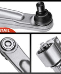 Close-up details of front left lower control arm with ball joint and bushing for Chevy Malibu 2004-2012, Pontiac G6 2005-2010, Saturn Aura 2007-2009.