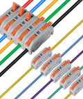 XHF 31-piece lever wire connector set; gray inline wire nuts with orange levers and multicolor wires (28-12 AWG)