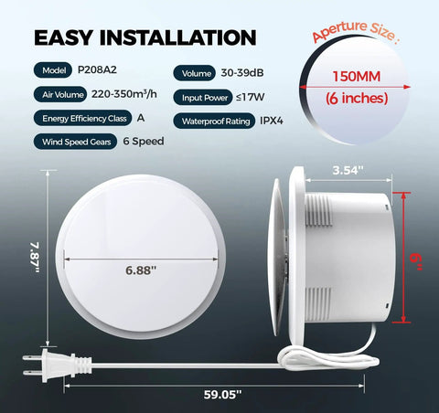 Side view of Bathroom Exhaust Fan With Light And RGB Lights All In One Remote Control 2 Way Air Circulation 6 Speed Settings