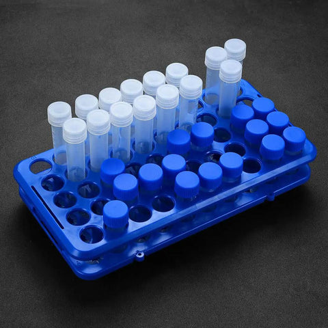 Top Notch Detachable Plastic Test Tube Holder Rack For 5ml 10ml 15ml Tubes 50 Hole Blue Lab Gear Organizer Corrosion Resistant HIPS Material Easy Assembly