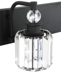 Close-up of crystal shade on Three Light Black Crystal Vanity Lights for Bathroom Over Mirror, sleek matte black fixture.