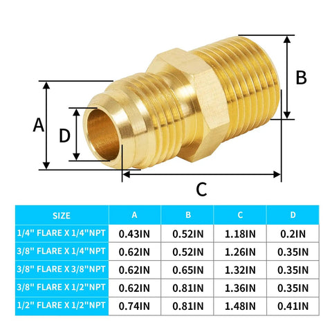 Brass Flare Tube Fittings Set Three Eighths Inch Male Flare To One Quarter Inch NPT Male Half Union Gas Adapters Six Pack Versatile Durable Brass Connectors For Quick Leak Free Gas And Plumbing Lines In Auto HVAC And DIY Workshop Projects, brass fitting size chart
