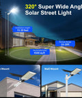 Heavy Duty Solar Street Light Outdoor, 55000Mah Battery, IP68 Waterproof Commercial Security Floodlight With Remote Control in action with wide angle illumination.
