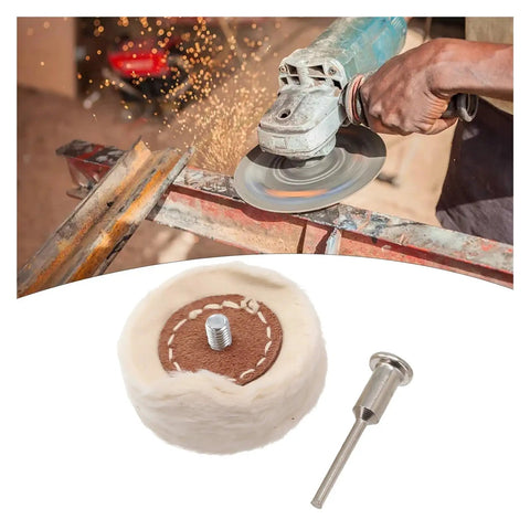 Cool T Type Cloth Polishing Wheel For Mirror Shine On Jewelry And Metal Parts Power Tool Buffing Pad With 3mm Shank 50mm Size with drill and spark in background.