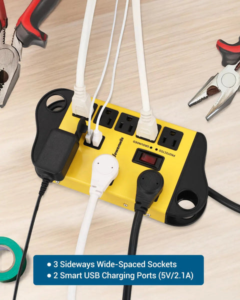 Beefed Up Eight Outlet Power Strip With Two USB Ports, 15 Feet Flat Plug Extension Cord, UL Listed Surge Protector in use