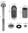 Injector Sleeve Cup Remover And Installer Tool Set For C10 C12 C15 C16 C18 And 3406E Diesel Engines showing six steel pieces with dimensions