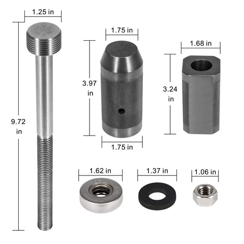 Injector Sleeve Cup Remover And Installer Tool Set For C10 C12 C15 C16 C18 And 3406E Diesel Engines showing six steel pieces with dimensions