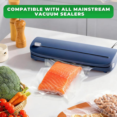 Vacuum Seal Bags Pack Of 50 6 By 10 Inch Textured Sealing Bags Commercial Grade BPA Free Heavy Duty For Food Storage Meal Prep And Sous Vide Cooking Must Have For Freezer Storage with fish being sealed on counter