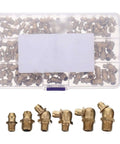 Totority Sturdy Copper Grease Fittings Kit 106 Pieces With M6 M8 M10 Nipples And Angled Noses For Automotive Repairs Not Easy To Rust Or Deform, brass fittings in organizer box