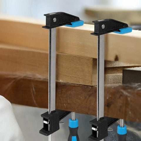 36 Inch Bar Clamps Set For Woodworking, 4 Pack, securing wooden pieces with adjustable quick release clamps in workshop scene.