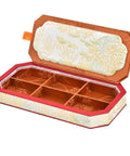 Brown Stackable Jewelry Organizer Tray With Six Grids Drawer Storage Pad For Rings And Bracelets showing open compartment with six sections.
