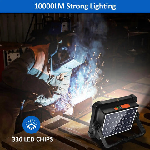 Welder using Powerful 100W Rechargeable Work Light With 336 LEDs And 12000mAh Solar Battery Four Lighting Modes in workshop