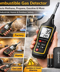 Smart Gas Leak Detector With 10 Inch Gooseneck Digital LCD Display And Backlight for detecting gas leaks in various settings.