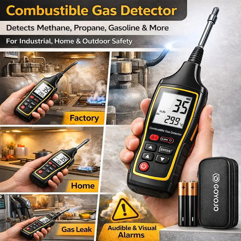 Smart Gas Leak Detector With 10 Inch Gooseneck Digital LCD Display And Backlight for detecting gas leaks in various settings.