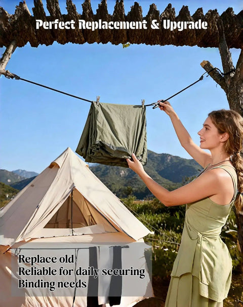 Woman securing tarp with Heavy Duty Bungee Cords With Hooks Four Pack Two Foot Black Elastic Straps Twenty Four Inches