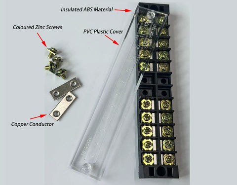 Heavy Duty Screw Terminal Strip 6 Position Dual Row 600V 25A Built Tight With Cover And 24 Insulated Fork Wire Connectors 4 Pack components