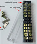 High Voltage Screw Terminal Block Kit Two Sets Four Position Dual Row 600V 25A With Cover And Pre Insulated Barriers Includes Insulated Fork Wire Connectors, PVC cover