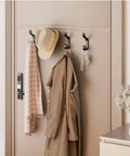 Heavy Duty Wall Mount Coat Hooks Set Of 4, Each Holds Up To 30 Lbs, Wide, Rugged Hanger Hooks with coats and keys in hallway